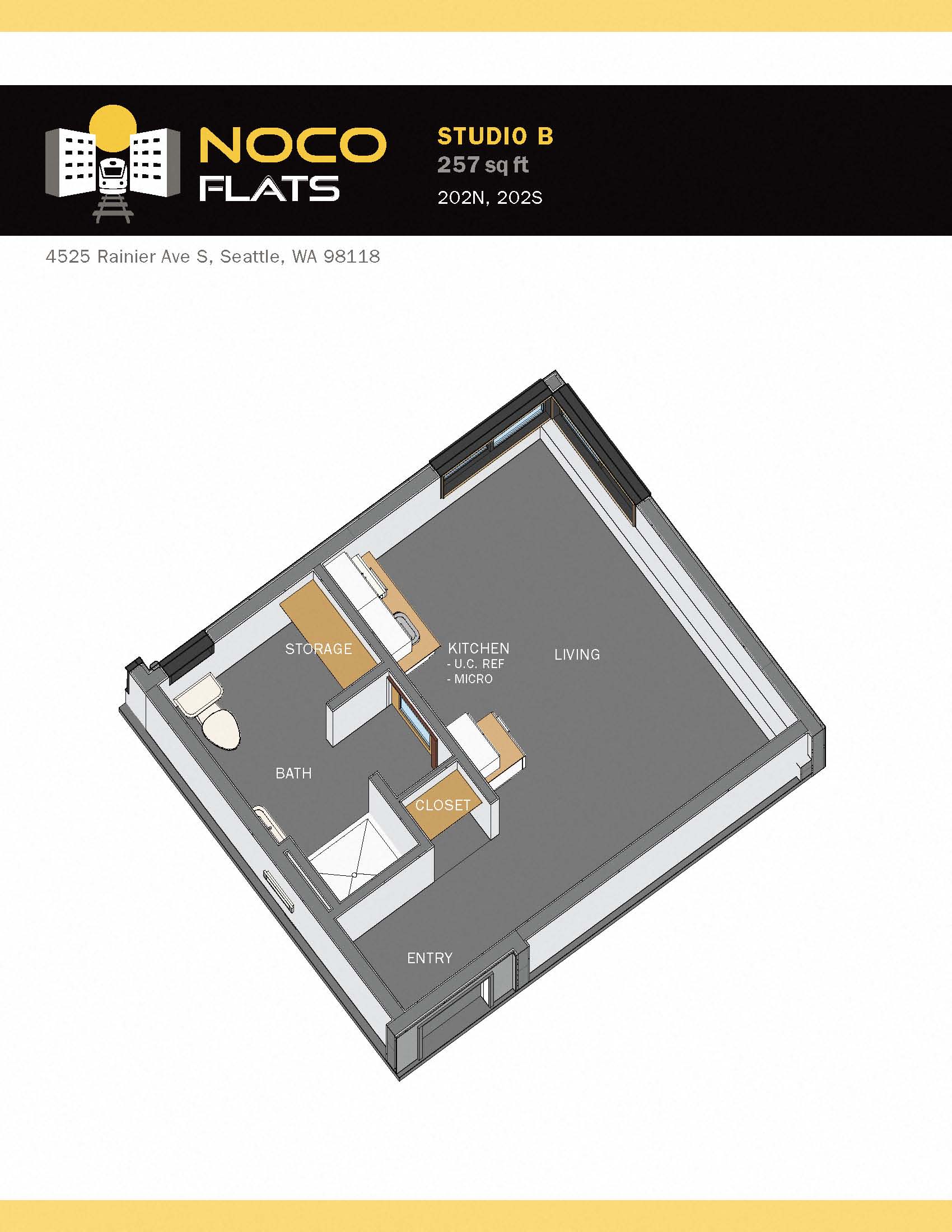 Floor plan for studio, 1 bath, 257 sqft